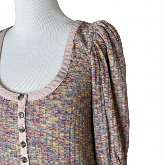 Anthropologie Puff Long Sleeve Knit Henley Top Multicolored Size X-Small XS - Picture 3 of 7